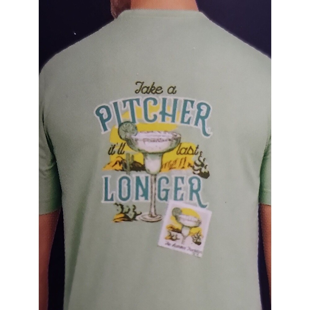 Chaps T Shirt Short Sleeve Tee "Take A Pitcher"  w/ Drink Coozie Light Sage XL